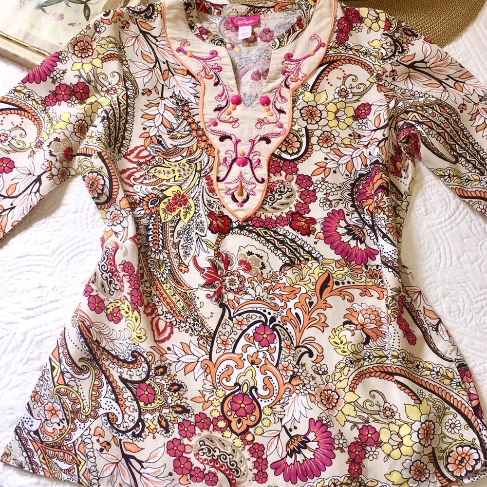 Pappagallo Paisley Floral Print Tunic Top - Picture 5 of 10